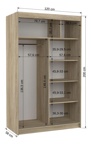 Šatní skříň Lagneo (černá) (s led osvětlením) (se zrcadlem)
