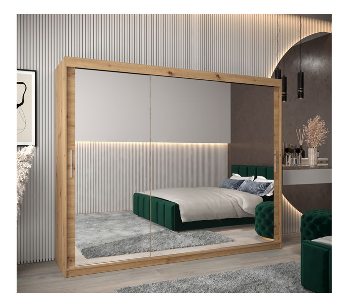 Šatní skříň 250 cm Toki 3 (Dub artisan + Černá matná)