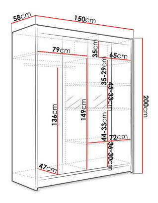 Šatní skříň Bianca I (bílá + sonoma + zrcadlo)