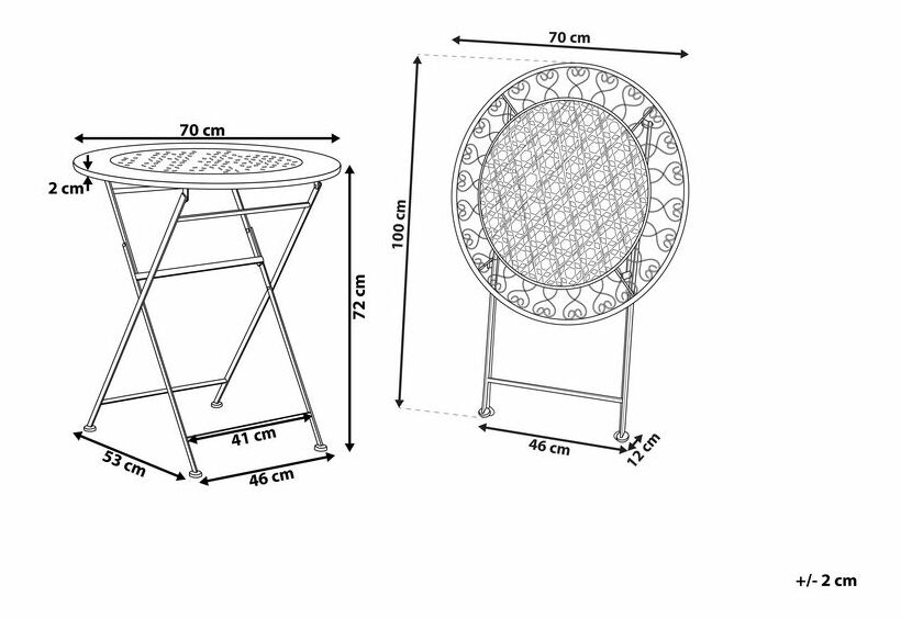 Zahradní stůl 70 cm TRAVISO (kov) (béžová) (pro 2 osoby)