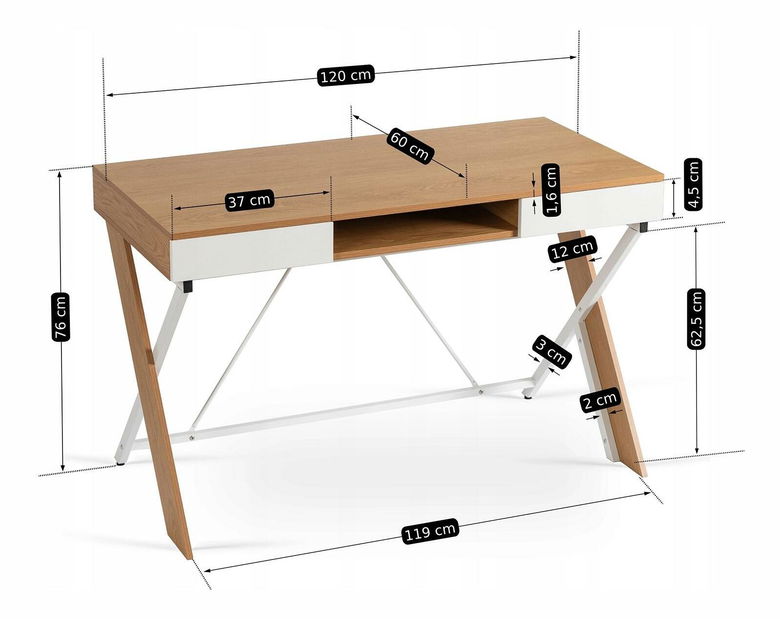 Psací stolek Reaparecio (dub zlatý + bílá)