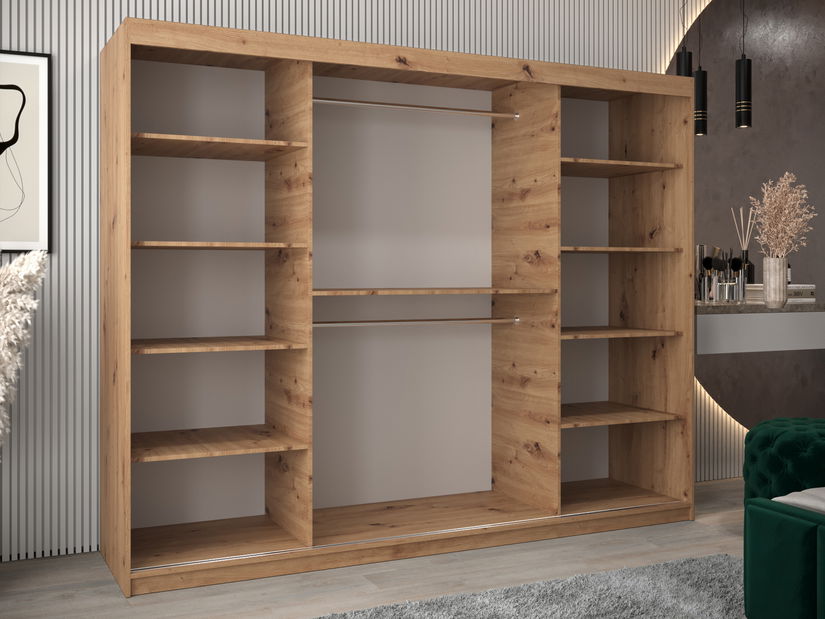 Šatní skříň 250 cm Eclipse (dub artisan + černá matná)