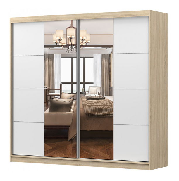 Šatní skříň Mebur 38 230 (dub sonoma + bílá + zrcadlo)