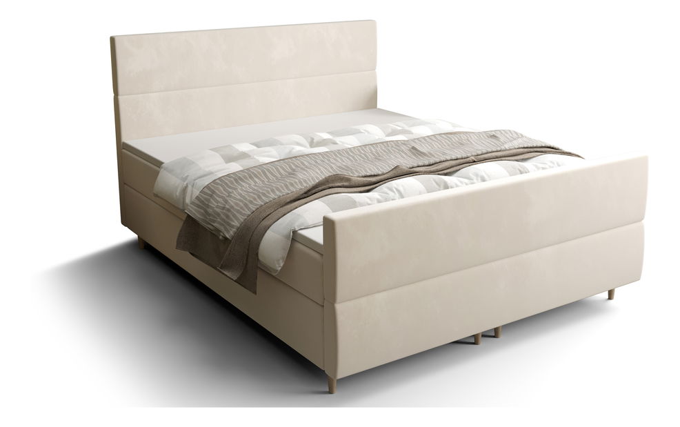 Manželská postel Boxspring 160 cm Flu Plus Comfort (světlobéžová) (s matrací a úložným prostorem)