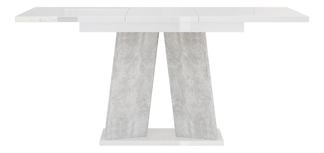 Jídelní stůl Mulnu (lesk bílý + kámen) (pro 4 až 6 osob)