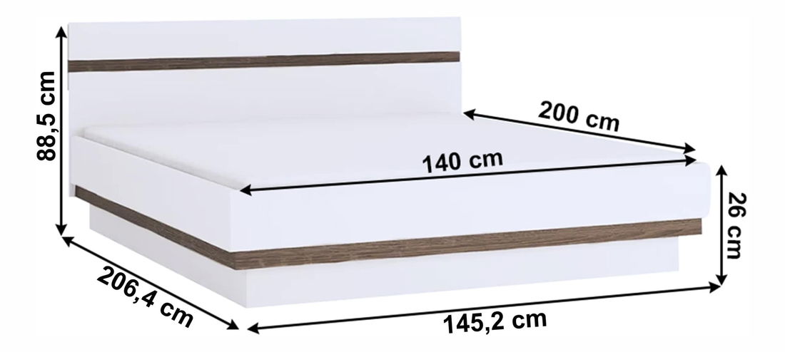 Postel s úložným prostorem Lonet (bílá + dub sonoma tmavý truflový) 