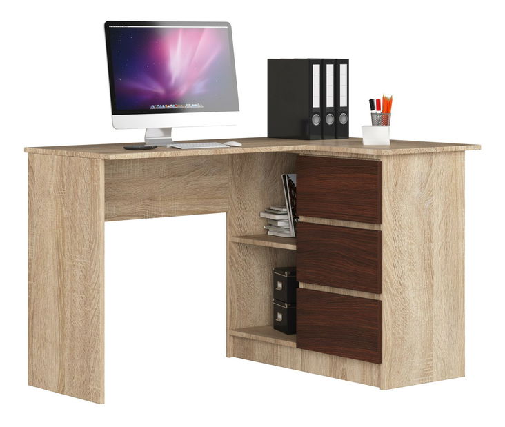 Rohový PC stolek Bodhi (dub sonoma + wenge) (P)