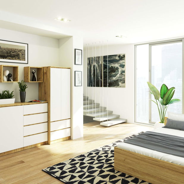 Šatní skříň Surgimiento (dub artisan + bílá)