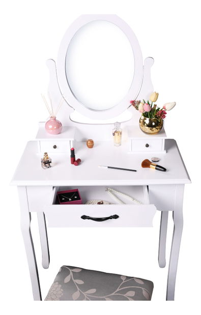 Toaletní stolek s taburetem Linetik (bílá)