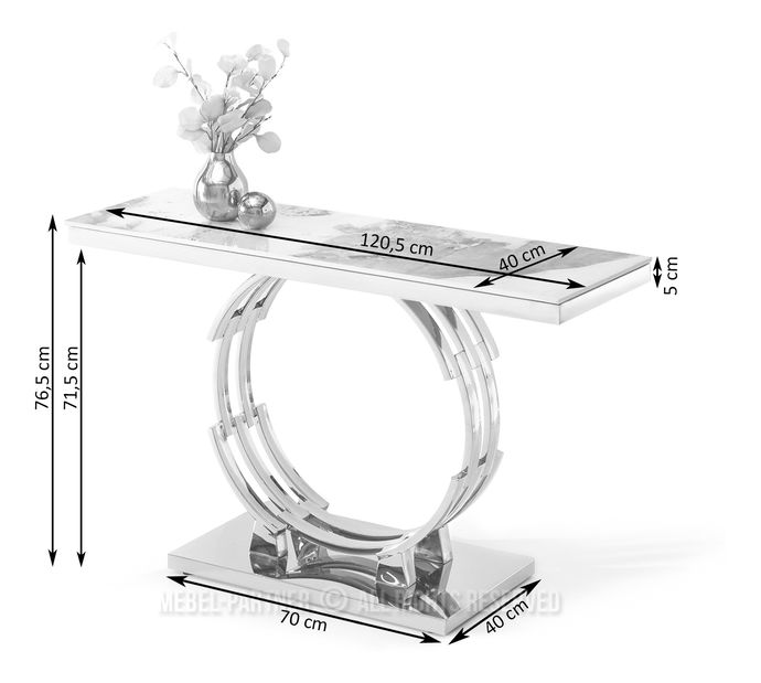 Konzolový stolek Tess (šedý mramor + chromová)