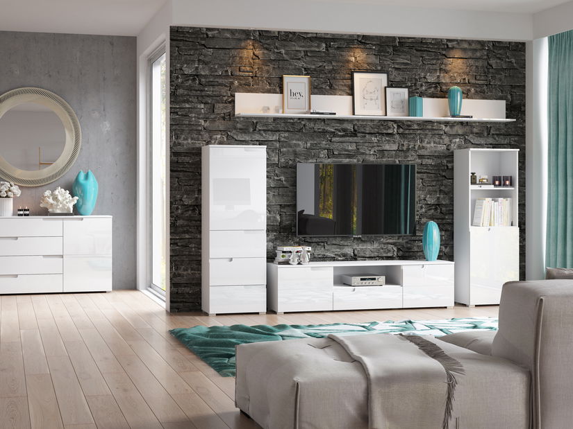 Policová skříň Sallosa 11 (bílá + lesk bílý) *bazar