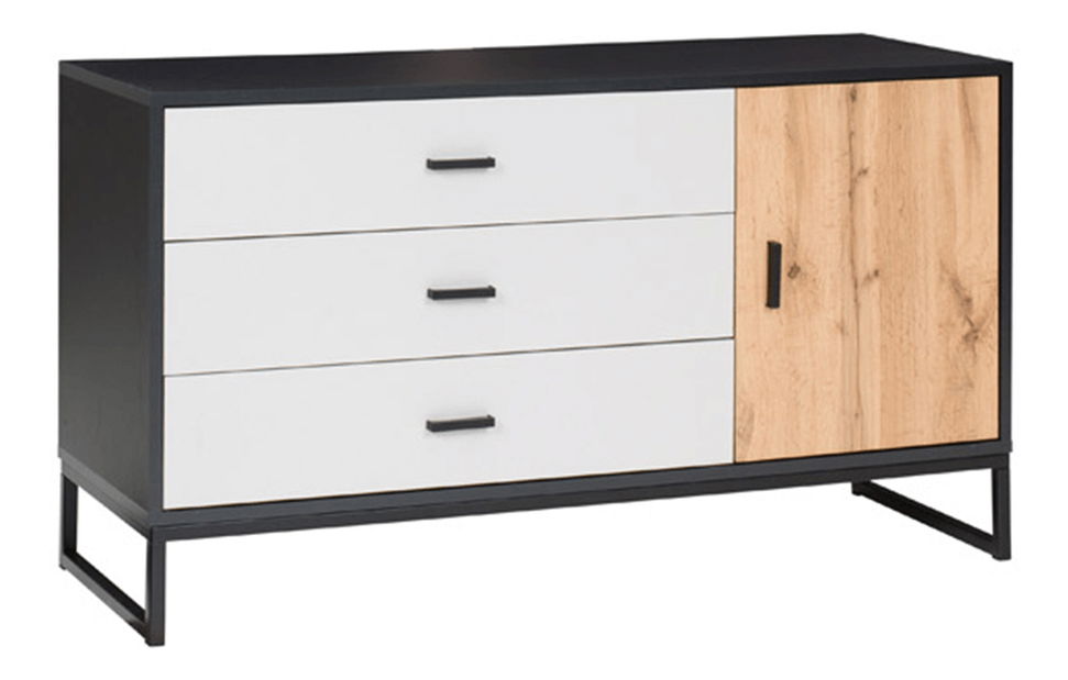 Komoda typ 6 Marlana (černá + dub wotan + šedá)