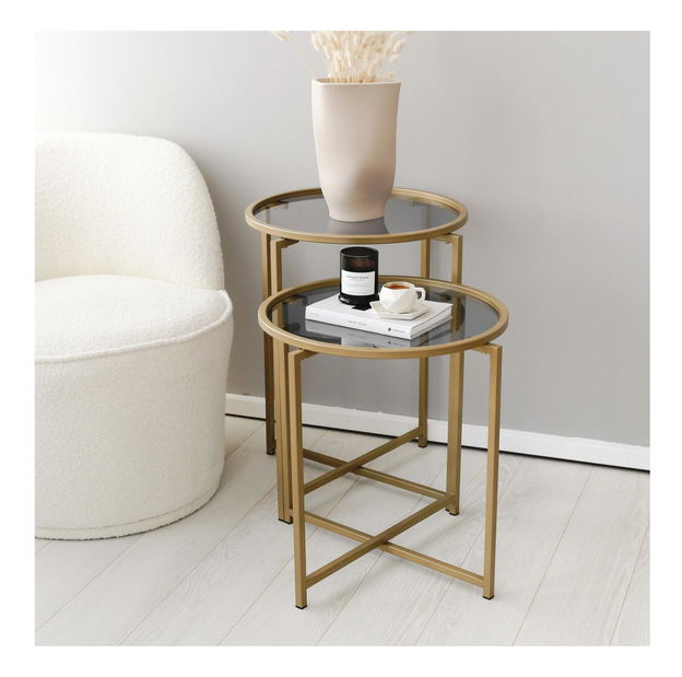 Set 2ks. konferenčních stolků Savet (zlatá + šedá)