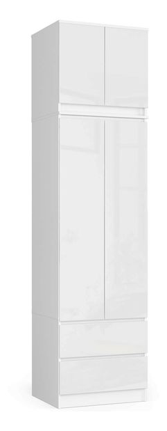 Šatní skříň Slots (bílá + lesk bílý) (s nástavbou)