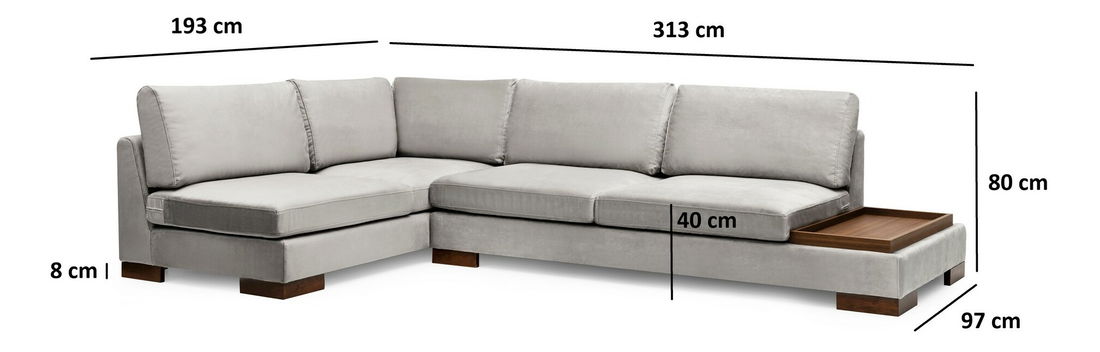 Rohová sedací souprava s taburetkou Tullia (světle šedá) (L)