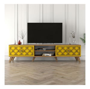 TV stolek/skříňka Clara (ořech + žlutá)