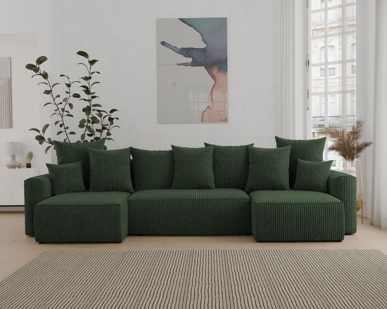Rohová sedačka Denia U (tmavě zelená) (P)