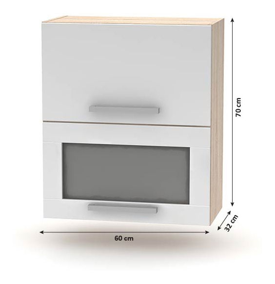 Horní kuchynská výklopná Skříňka se sklem NOPL-009-OH Noliana (bílá + dub sonoma)