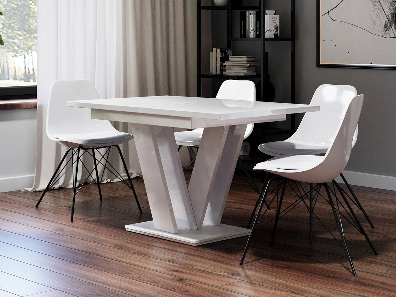 Rozkládací stůl Hildaria (bílý lesk)