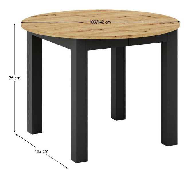 Jídelní stůl Haroldy (pro 4 osoby) (dub artisan + černá)