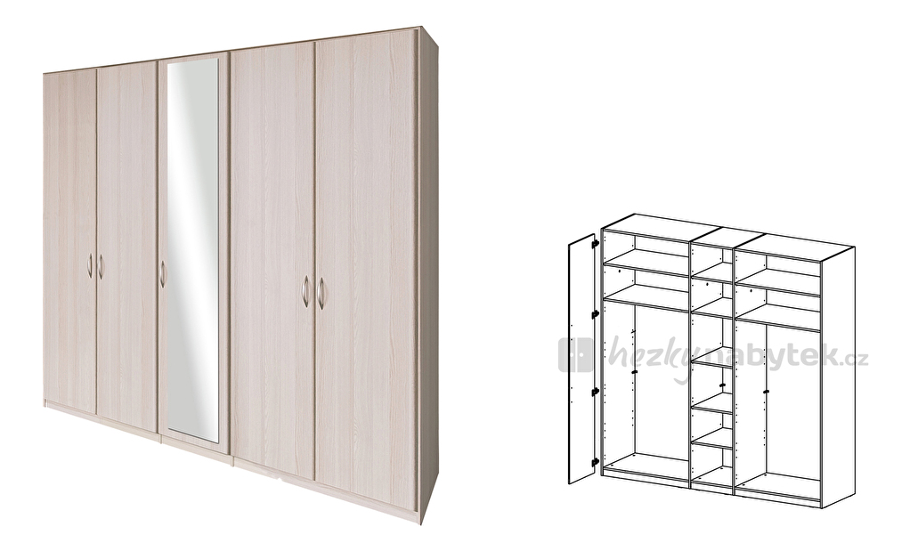 Šatní skříň Decodom Casandra S 5 DV jasan coimbra (se zrcadlem)