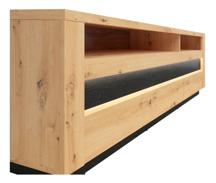 TV stolek/skříňka BRW Ostia RTV2S (dub artisan + dub černý) (s LED osvětlením)