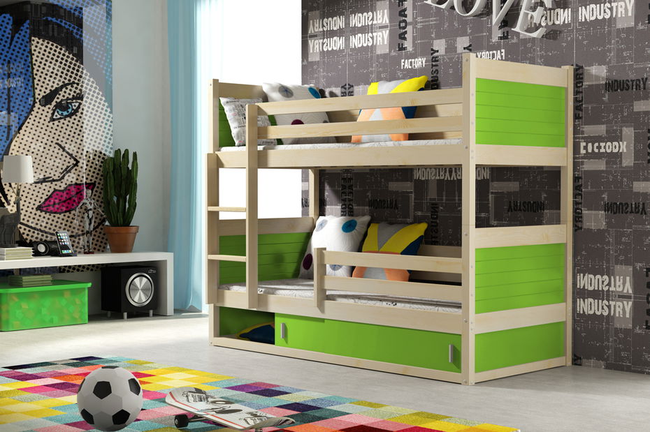 Patrová postel 80 cm Rico 2 Bunk sosna zelená (s rošty a matracemi)