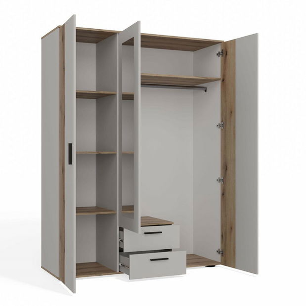 Šatní skříň Avala 1 (kašmír + dub evoke) (se zrcadlem)