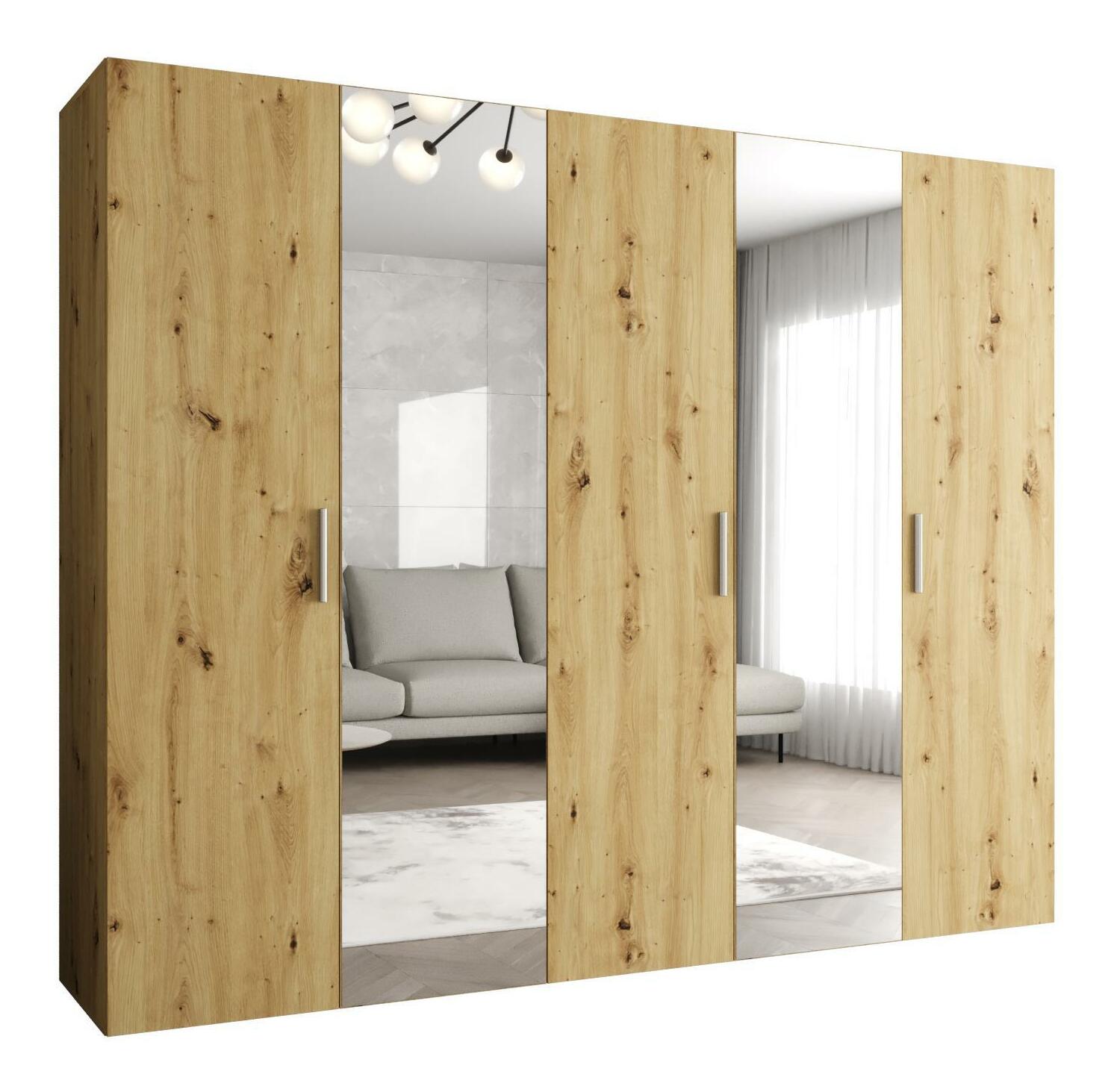 Šatní skříň 250 cm Borry 2 (dub artisan + stříbrná)