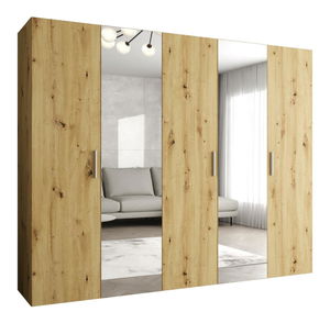 Šatní skříň 250 cm Borry 2 (dub artisan + stříbrná)