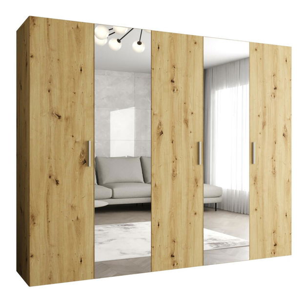 Šatní skříň 250 cm Borry 2 (dub artisan + stříbrná)