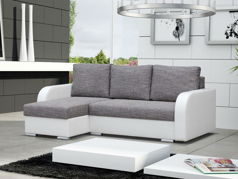 Rohová sedací souprava Flaxia (šedá + bílá) (L)