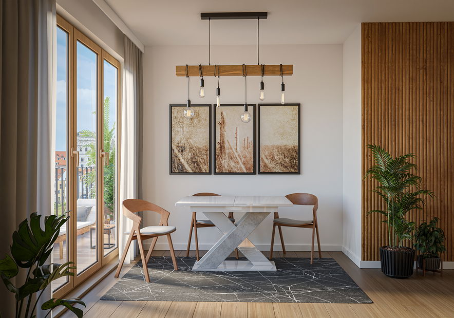 Jídelní stůl Xalin (lesk bílý + kámen) (pro 4 až 6 osob)