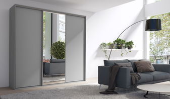 Šatní skříň s posuvnými dveřmi Gantera 2 B (šedá) (se zrcadlem)