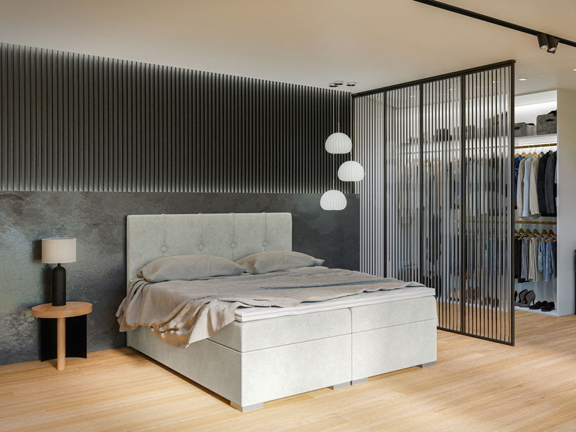 Jednolůžková boxspring postel 120 cm Luffy (světle šedá) (s matrací a úl. prostorem)