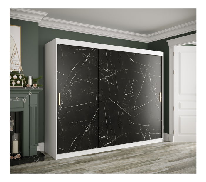 Šatní skříň 250 cm Marbelo T (matná bílá + černý mramor)