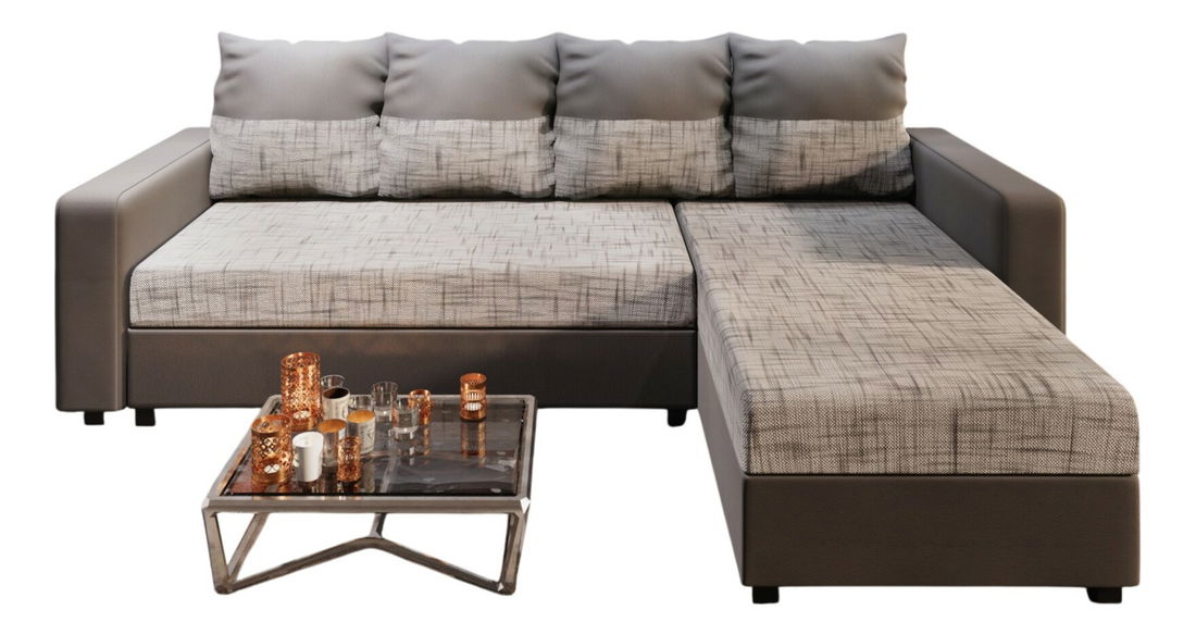 Rohová sedací souprava Ardait (melírovaná světle šedá + tmavo šedá) (P)