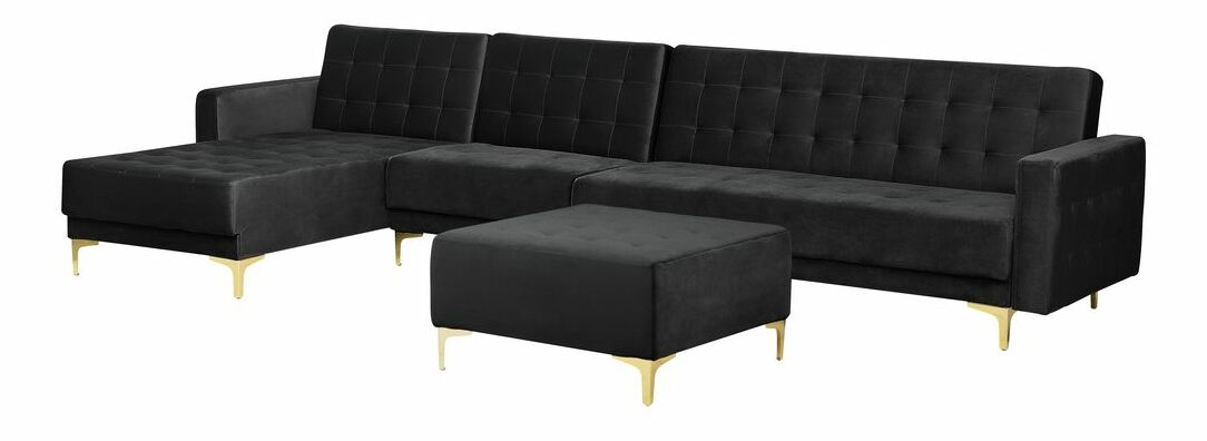 Rohová sedací souprava s taburetkou Aberde (černý potah) (P)