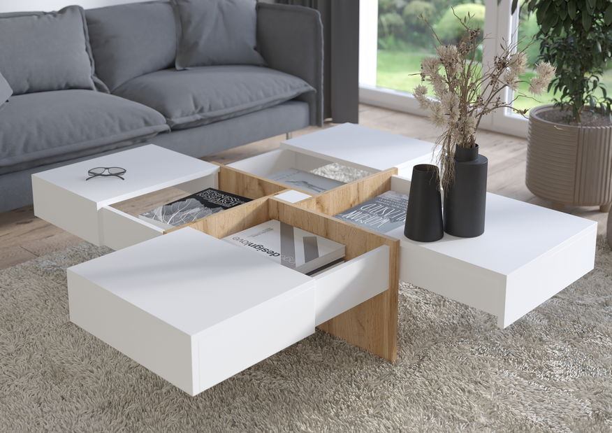 Konferenční stolek Dwayne (dub artisan + bílá)