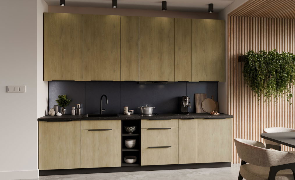 Kuchyně 300 cm Carminia 4 (dub cremona + černá)