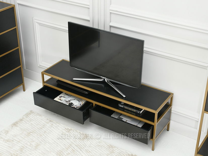 TV stolek/skříňka Soren Rtv (černé dřevo + zlatá)