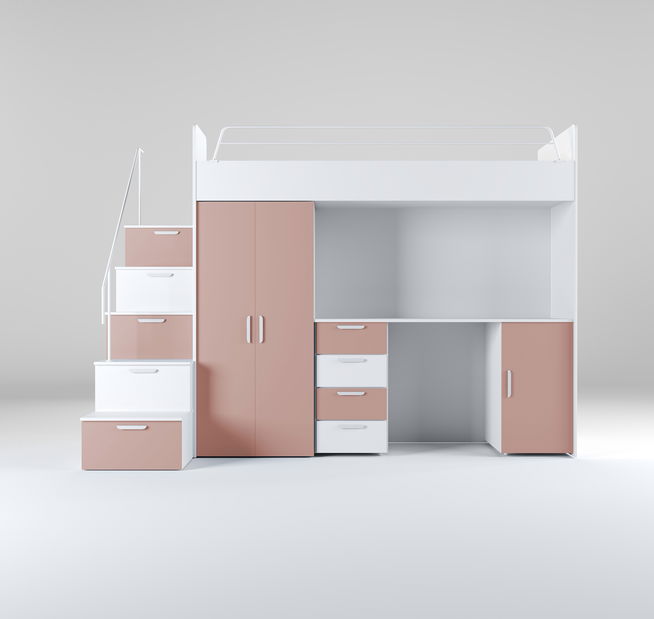 Dětská postel Ruby IV S (bílá + antická růžová) (s rošty)