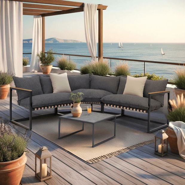 Zahradní set Torpemente (černá + šedá) (pro 4 osoby)