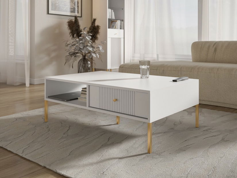 Konferenční stolek Isae 2S (bílá + zlatá)