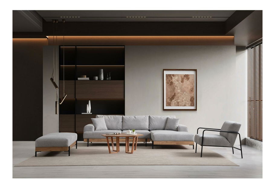 Rohová sedačka Etorella (P) (šedá + dub)