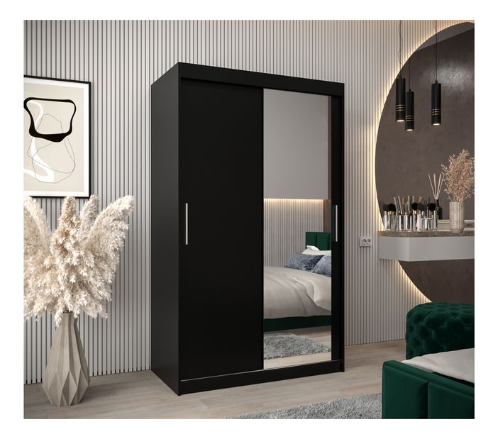 Šatní skříň 120 cm Toki 2 (Černá matná + Černá matná)