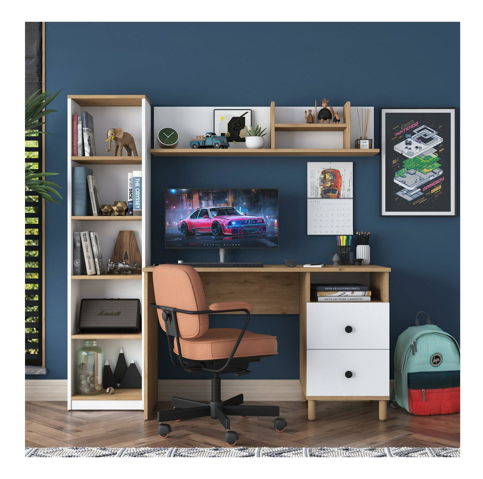 PC stolek Haiti 115 (ořech + bílá)