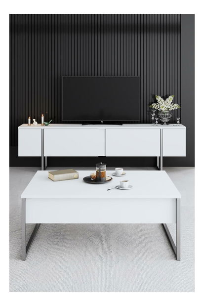 Sestava nábytku do obývacího pokoje Luna 1 (bílá + stříbrná)