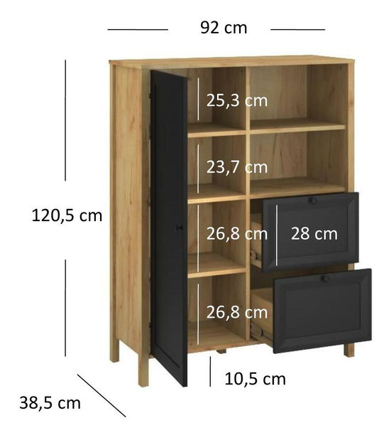 Regál Bruselas (dub craft zlatý + černá)