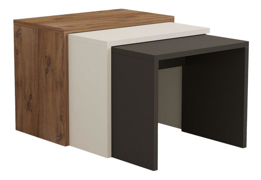 Set 3ks. konferenčních stolků Kuduve (antracit + dub + bílá)